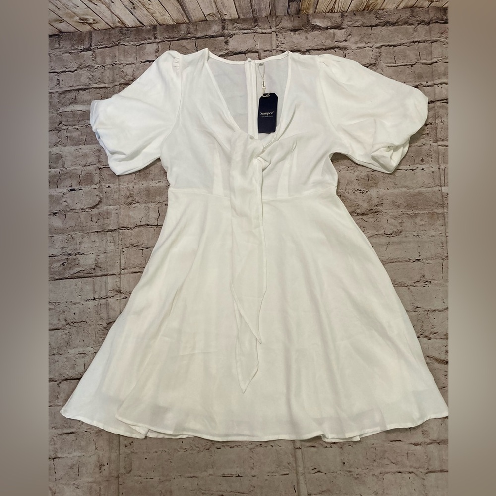 🔥NWT Coolmee white V-neck knee length short sleeve summer dress size L - Picture 9 of 9